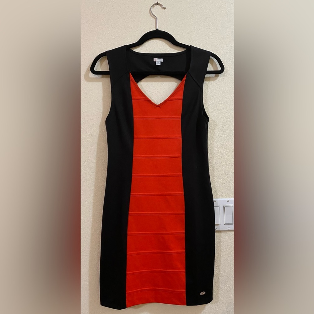 Guess. Black And Red Color Block Bodycon Dress. S… - image 1